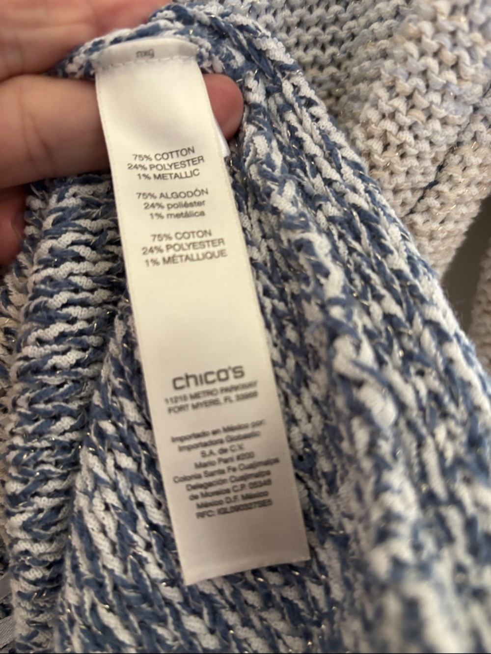 Chico's Blue and Cream  Crewneck Sweater Medium (Chico 2) - Picture 5 of 5